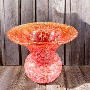 1930s Ikora Glass Vase by Karl Wiedman Glass Vase Red White Lines Glassware VTG